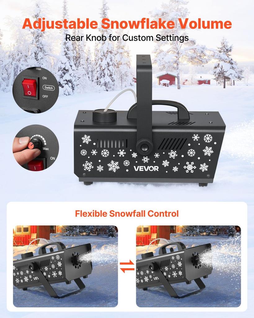 Snow Machine, Powerful 650W Handheld/Hanging Fake Snow Maker, Snowflake Making Machine with Portable Handle, Outdoor & Indoor Artificial Snowflake