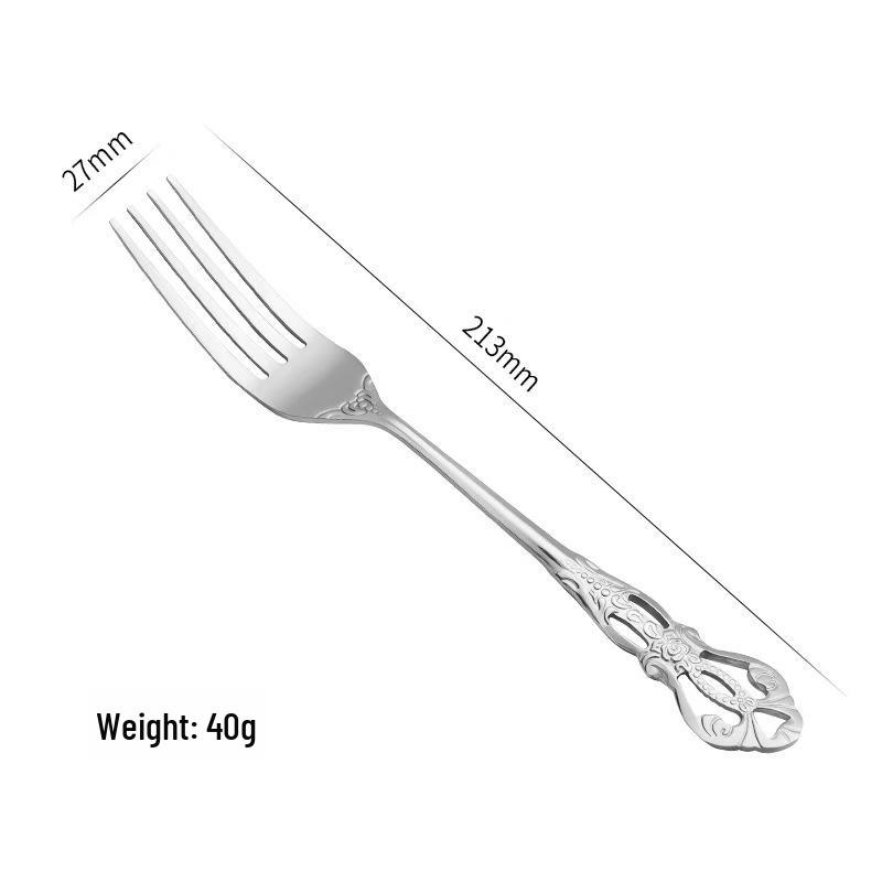 European Style Stainless Steel Cutlery Set with Hollow Relief Design: Royal Knife, Fork, and Spoon.