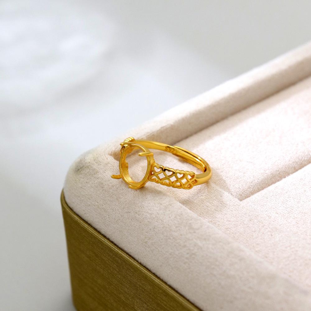 Vergoldeter S925er Sterling Silber Verstellbarer Krappenfassung Ring, 8,5 mm Hohl Rund Einfaches Mode Design.