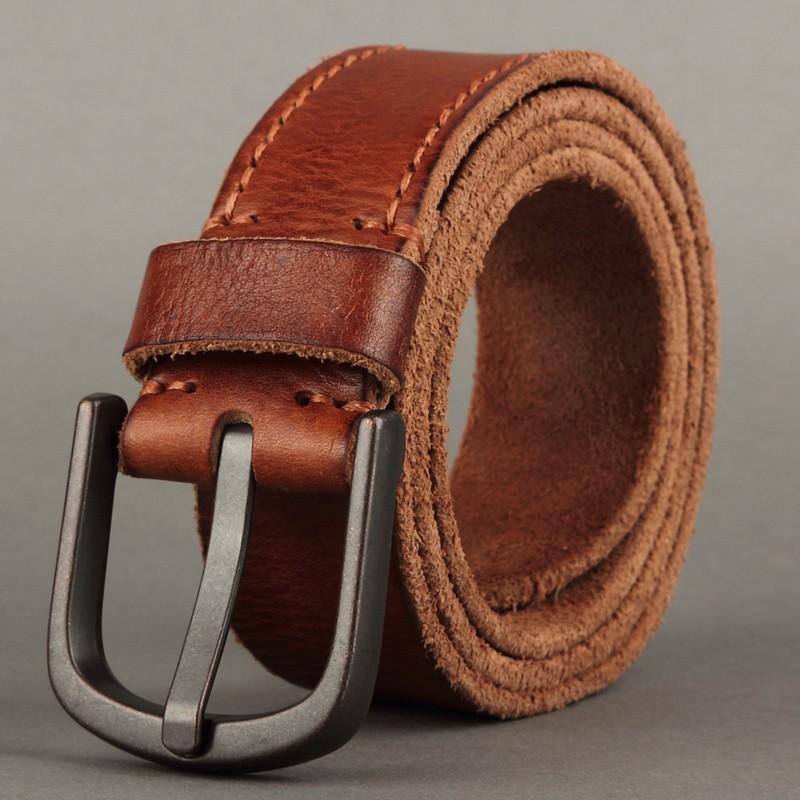 

Ремінь із чистої коров’ячої шкіри. Чоловічий ретро-повсякденний пояс із коров’ячої шкіри з натуральної шкіри, перший шар коров’ячої шкіри з пряжкою, ремінь ручної роботи 125cm