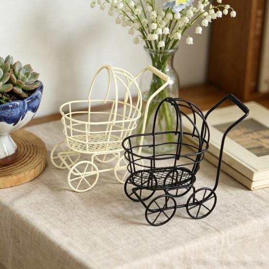 Stroller Shape Micro Landscape Ornaments Weather-Resistant Baby Carriage Garden Decorations Cute Decorative Miniature