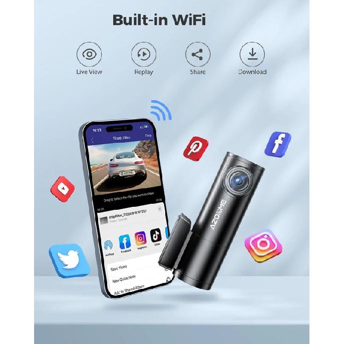 AZDOME M300 Dash Cam 1296P Camera with WiFi WDR Car DVR 150° FOV App Control Dash Camera Recorder Voice Control 24H Parking Mode