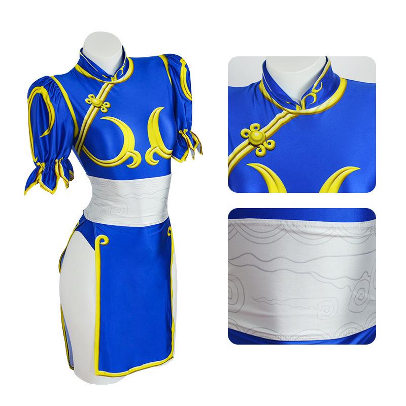 Chun-Li Qipao Swimsuit Cosplay Costume - Street Fighter Chinese Lion Dance Performance Outfit