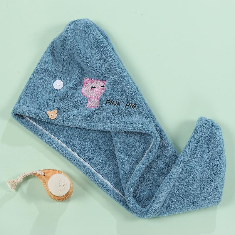 Women's Thickened Dry Hair Shower Cap Cartoon Embroidery Water Absorbent Triangle Hat