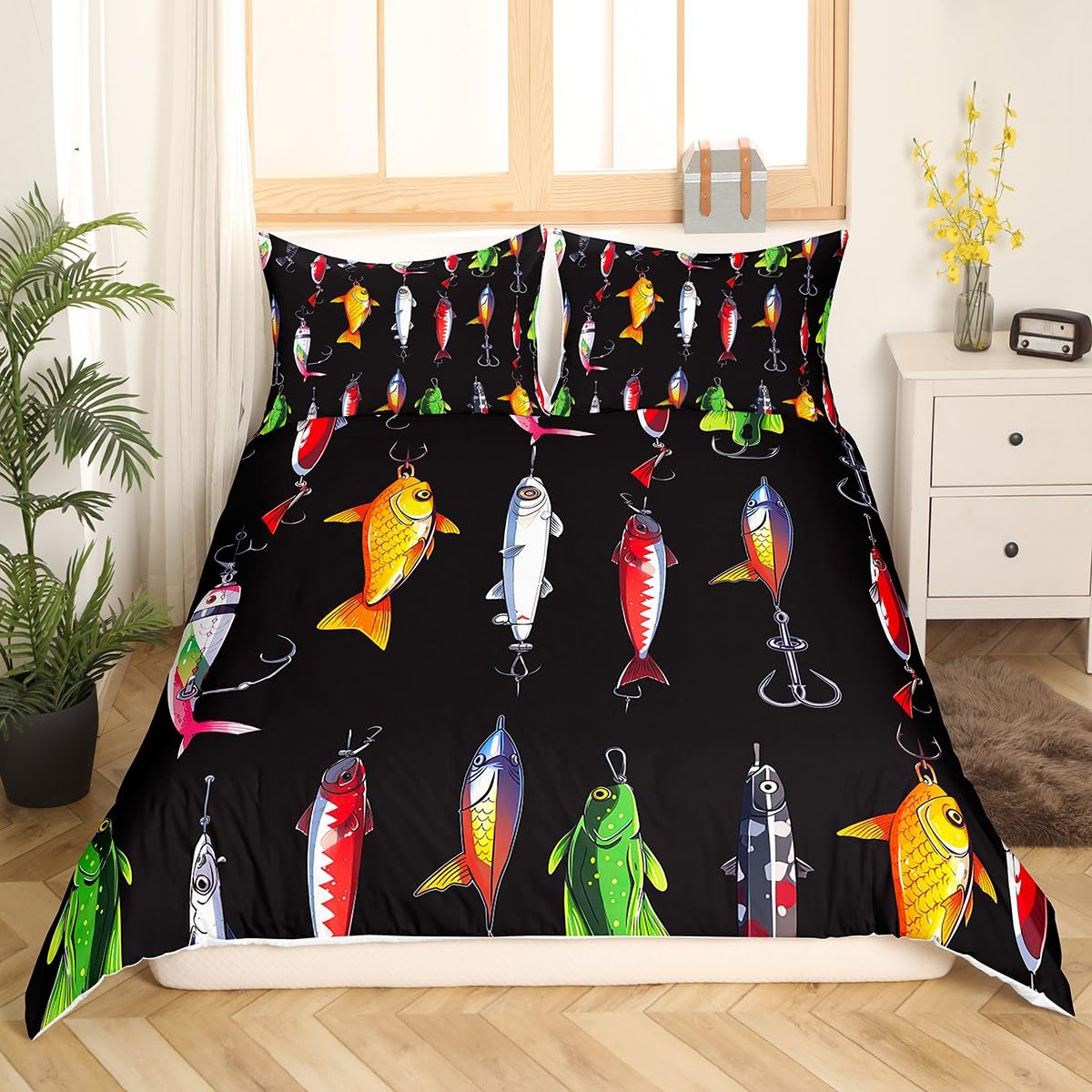 

Fishing Duvet Cover Sets For Adults Queen Size Quilt Covers Lightweight Down Room Decor 2 Pillowcases 1 Duvet Cover No Comforter EU Single(135x200cm)