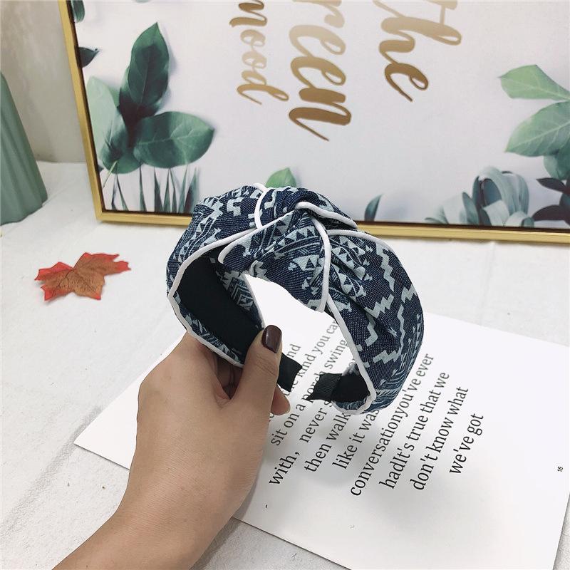 Wide Women Headpiece Vintage Denim Cloth Knotted Headbands for Female Daily Shopping Head Wears