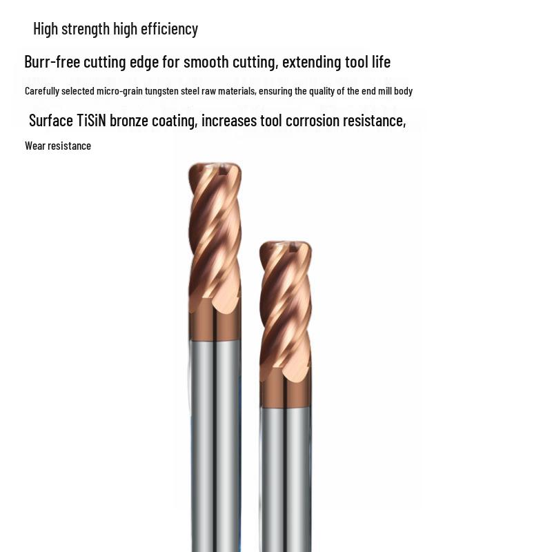 55° Hartmetall-Kugelkopffräser, 4-schneidig, Wolframstahl, Nano-Bronze-beschichtet