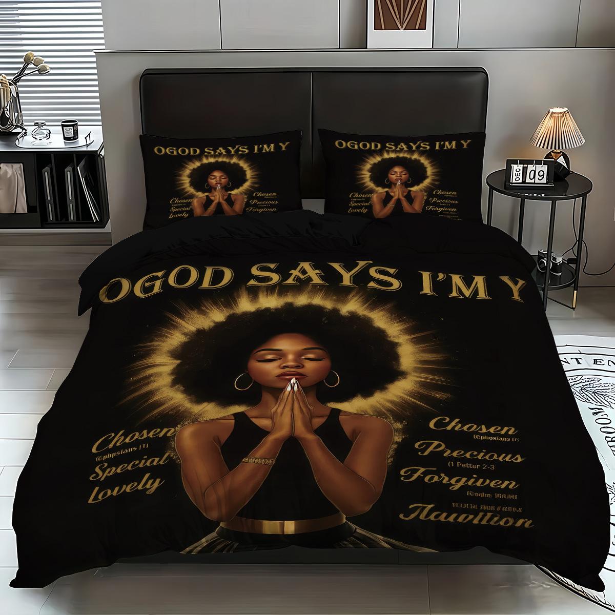 

Bedding Black Girl 3D Printed Bed Three-Piece Quilt Cover Home Textiles 135x200cm