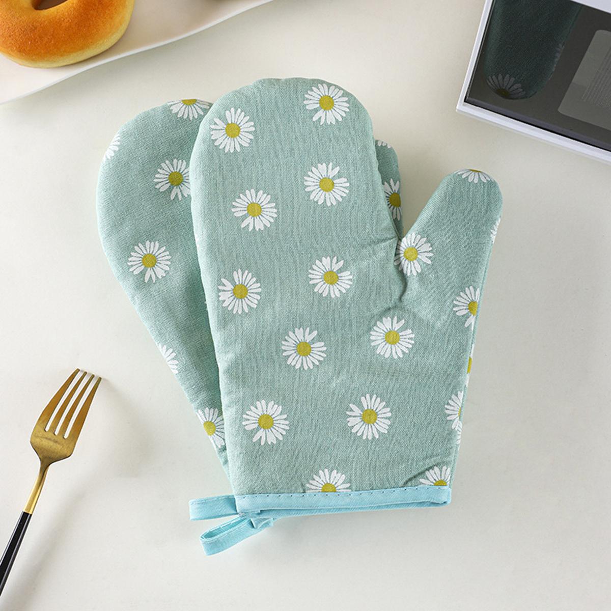 

1pcs Daisy-Patterned Heat-Resistant Gloves, High-Temperature Resistant, Anti-Scald, Suitable For Baking, Oven, And Microwave Use