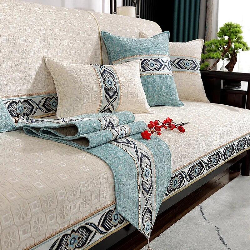 New Chinese Sofa Cover Chenille Non-slip Four Seasons Universal Simple Modern Jacquard Embroidered Cushion 70x70cm 1pcs