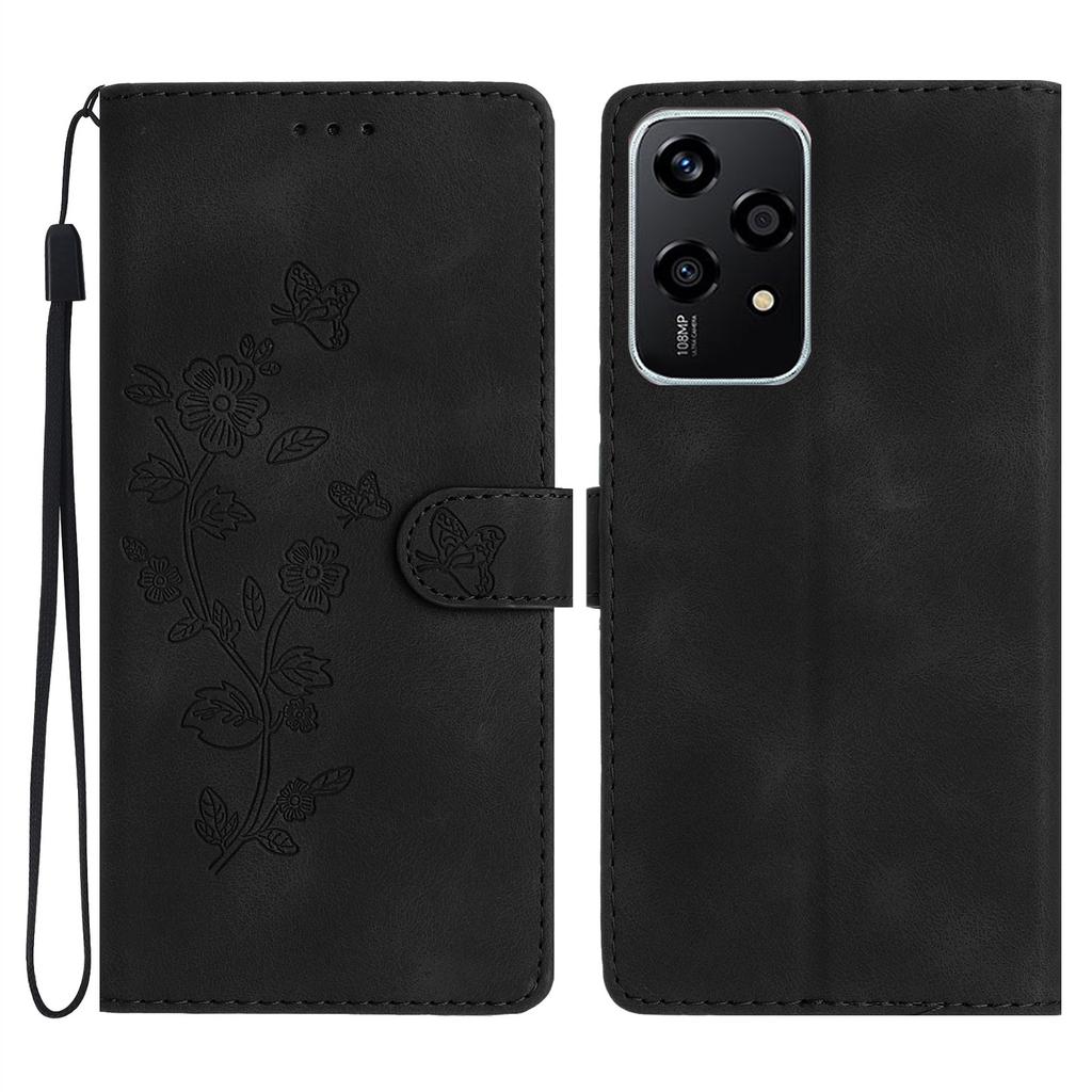 For Honor 200 Lite Case Leather Imprinted Flower Phone Cover Wallet with Wrist Strap