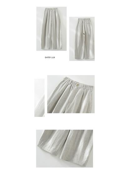 Women's Linen Wide-Leg High-End Curve Pants, Breathable Elastic Waist, Spring/Summer Style