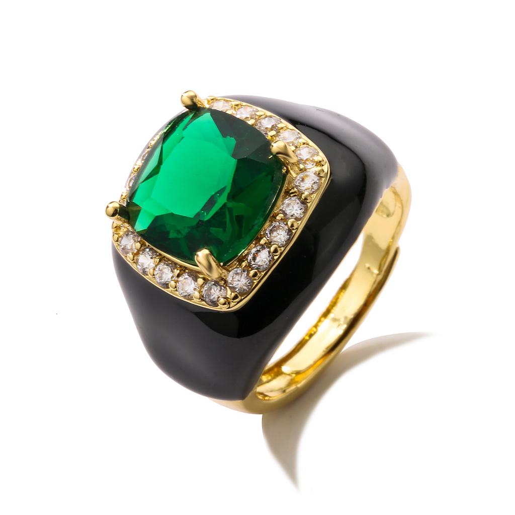 HECHENG, Mehrfarbiger Emaille-Öl-Tropfen-Zirkon Offener Ring für Damen Verstellbar Vergoldet Klobige Fingerringe Geschenk