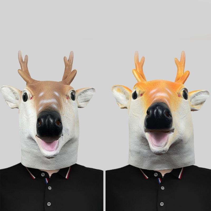 Sika Deer Mask Halloween Animal Head Mask Full Head Latex Mask for Kids Adults