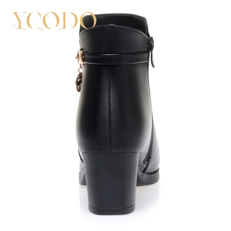 Women's Fall/Winter Plush Lined Comfortable Casual High-heeled Leather Boots