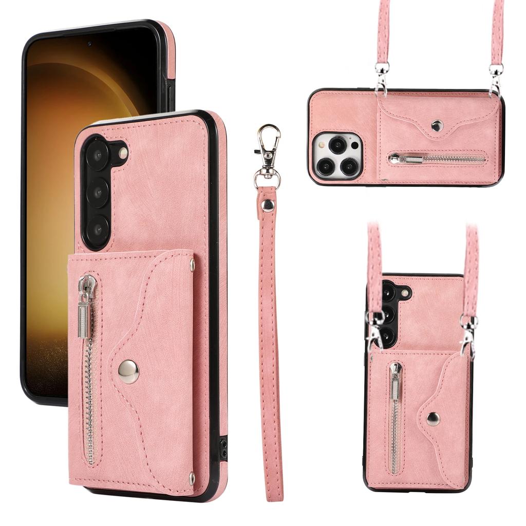 Long Lanyard Zipper Wallet Leather Cards Solt Case for Samsung Galaxy S25 Ultra S24 S23 S22 S21 FE A55 A35 A15 Crossbody Cover