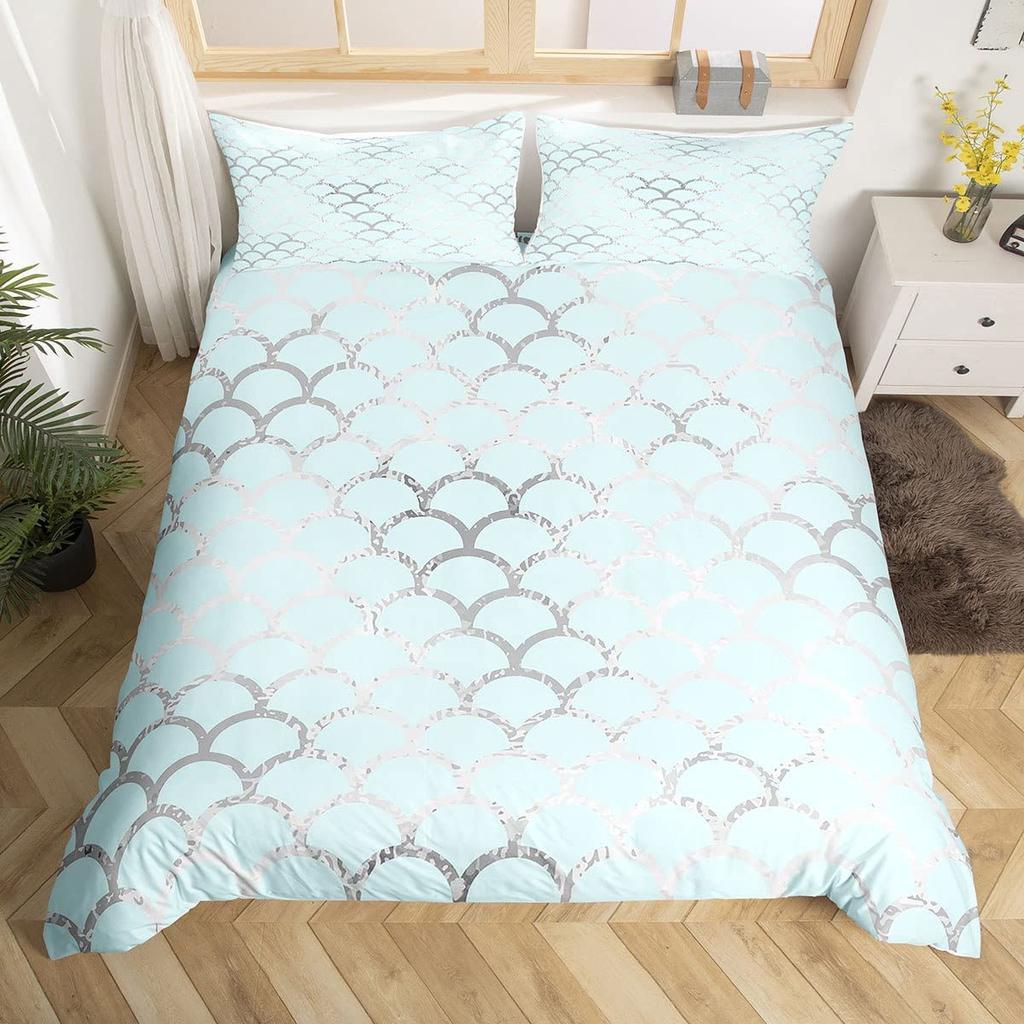 Fish Scales Duvet Cover Set Pink Fish Scales Pattern Colorful Twin Bedding Sets For Girls Women Microfiber 2/3Pieces Quilt Cover