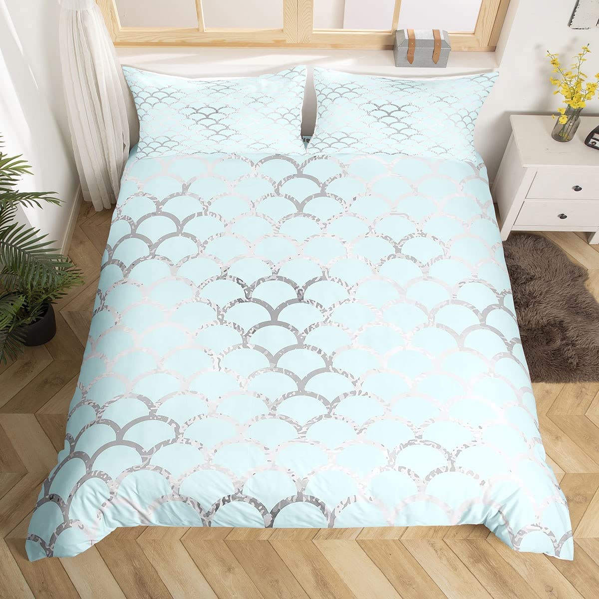 

Fish Scales Duvet Cover Set Pink Fish Scales Pattern Colorful Twin Bedding Sets For Girls Women Microfiber 2/3Pieces Quilt Cover EU single(135x200cm)