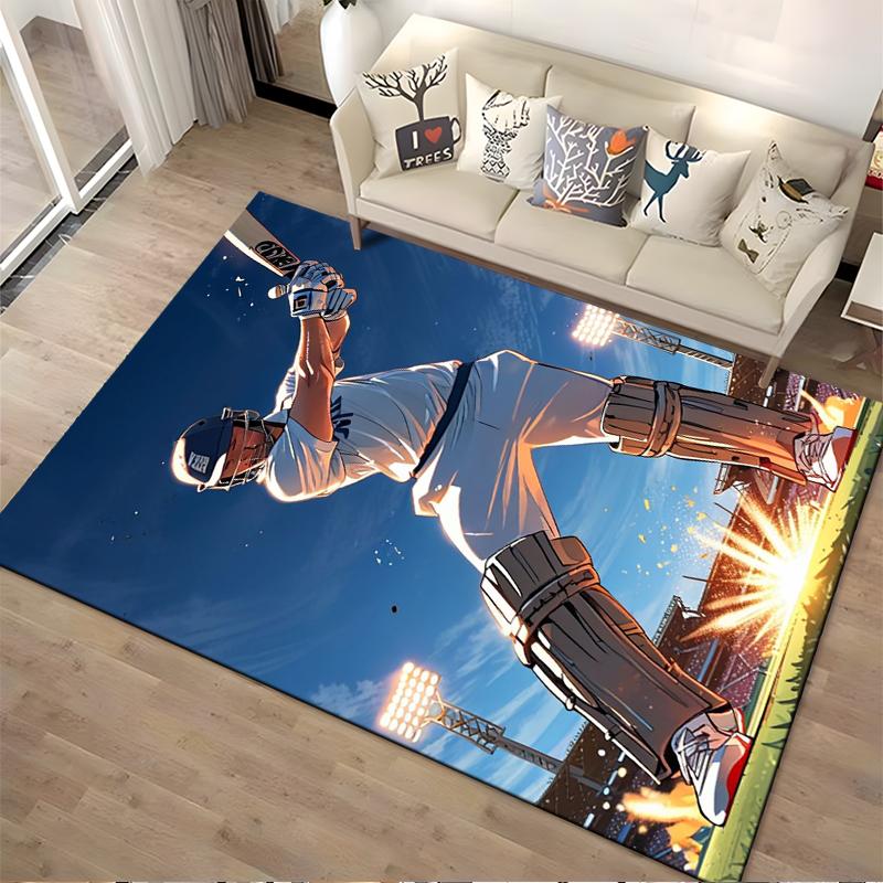 Cricket Player In Action Rug Non-slip Rug Suitable for Living Room and Bedroom Sofas.