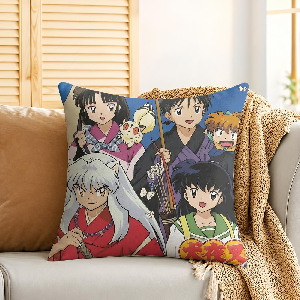 IInuyasha COOL Cartoon Cushion Cover Silky Short Plush Invisible Zipper Dustproof Sofa Pillow Case For Home Decor
