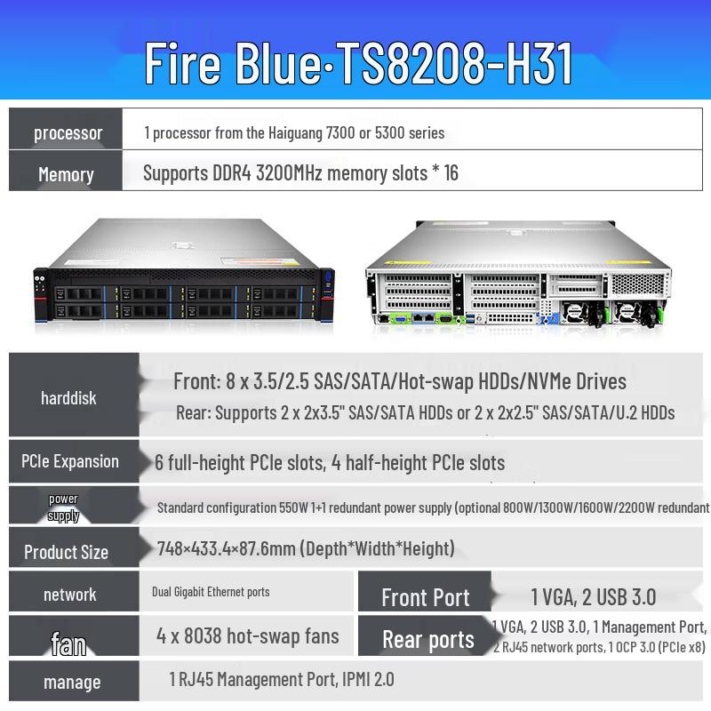 Hoodblue TS8208-H31 Loongson Enterprise 2U Rackmount Server