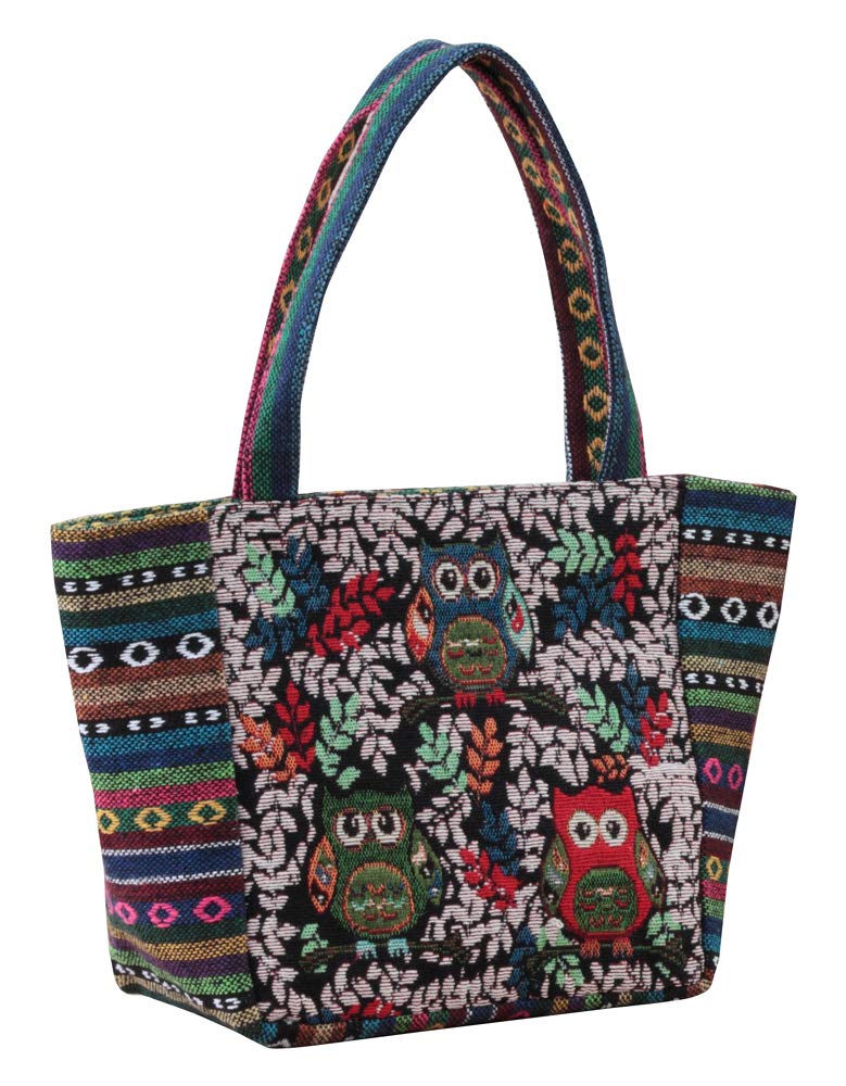 

Pleasure Tote Bag, Black, 22cm H x 36cm W x 14cm D, Handle Height 19cm, Ethnic Owl Tote Bag, K12768