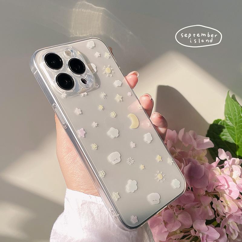 Full screen cloud moon suitable for iPhone11promax mobile phone case 11pro transparent TPU space case fine hole