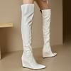 Μόδα Σέξι Πάνω από το Γόνατο Ψηλές Μπότες Σφήνα Γυναικεία Τακούνια Μυτερή Μύτη Μέχρι τον Μηρό Μακριές Μοντέρνες Μπότες Γυναικεία Παπούτσια Μαύρο Λευκό Σφήνα Υπόδημα