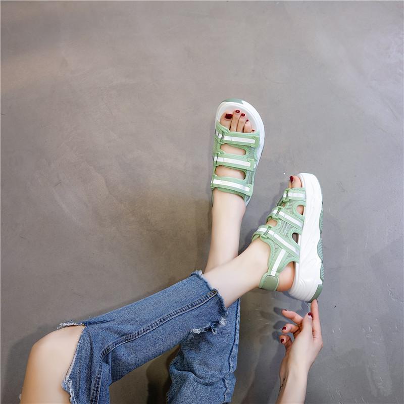 Summer Breathable Sandals 2025 New Korean Version Casual Versatile Velcro Flats Children's Thick-soled Heightening Women's Shoes