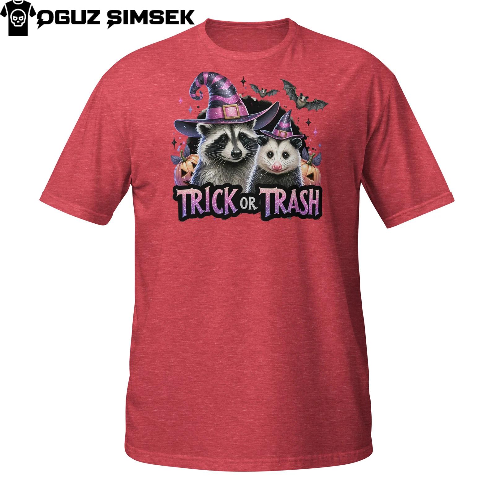 Trick or Trash T-Shirt Mens Womens Tees Top | Funny Raccoon and Possum Halloween Design | Spooky Tee L