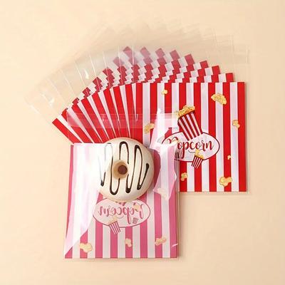 50/100 Stück Popcorn Design Geschenktüten 13*10cm Rot Weiß gestreift Selbstklebende Beutel Kekse Süßigkeiten Snacktüten Partydekoration