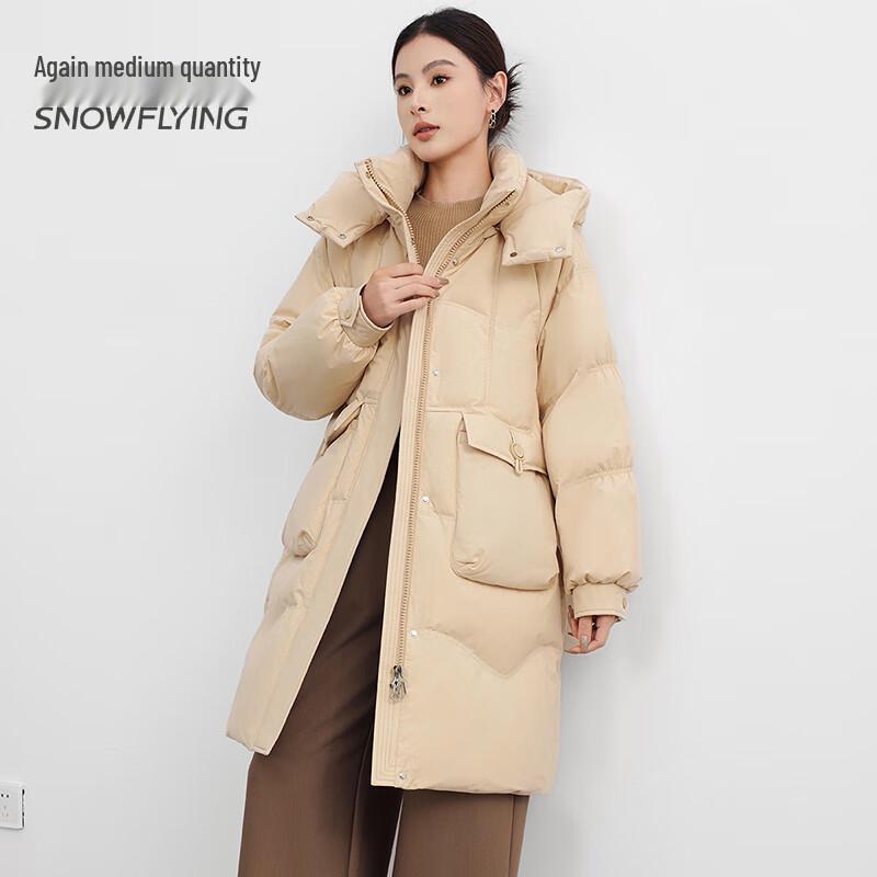 Dicke mittellange Damen-Daunenjacke mit Kapuze