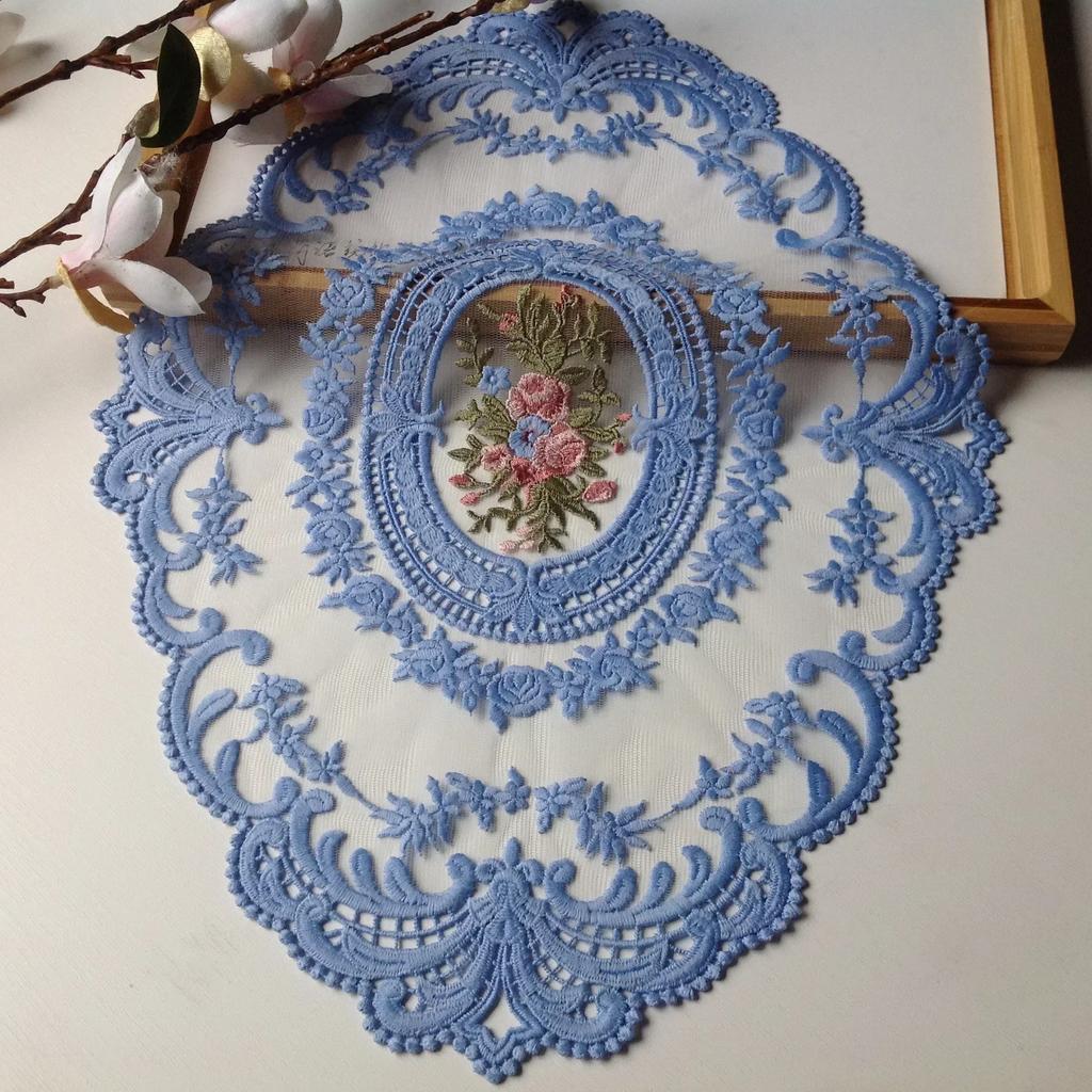 Latest Oval Lace Embroidery Table Place Mat Ins Christmas Pads Cloth Placemat Mug Coffee Tea Cup Coaster Doily Kitchen Table Decoration