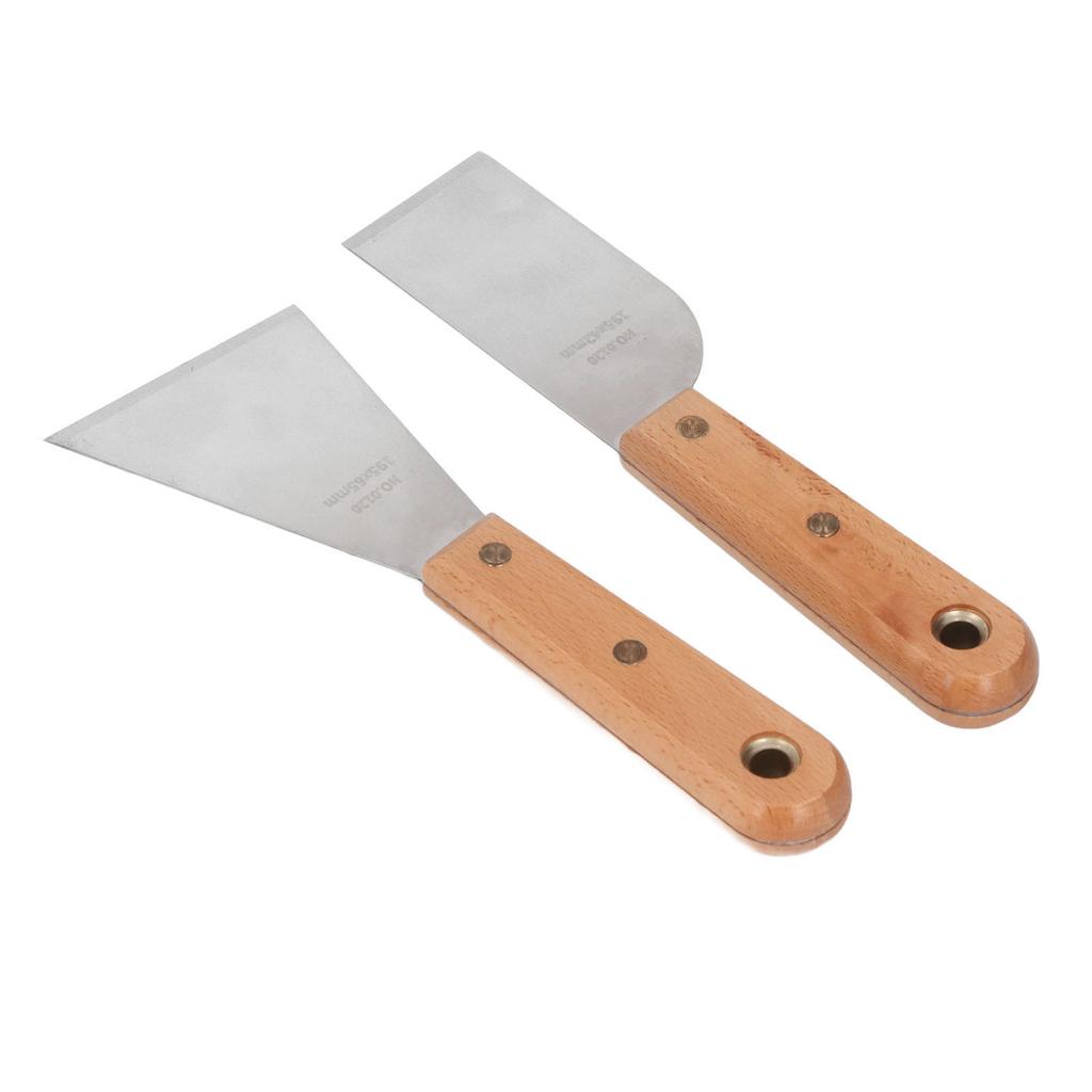 2Pcs Putty Scraper Stainless Steel Paint Scraper Set with Wood Handle Engraving Spackle Drywall