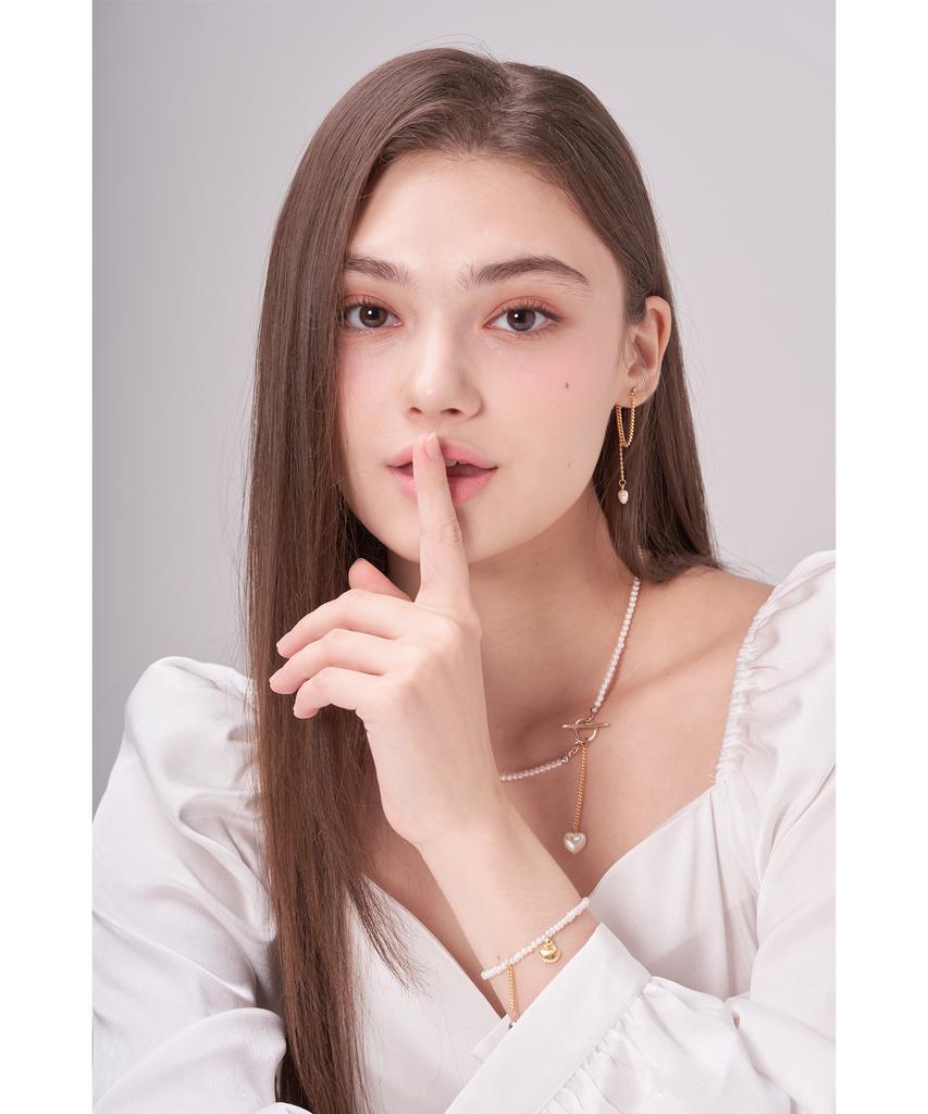 Hawha Heart Drop Pearl Chain Earring
