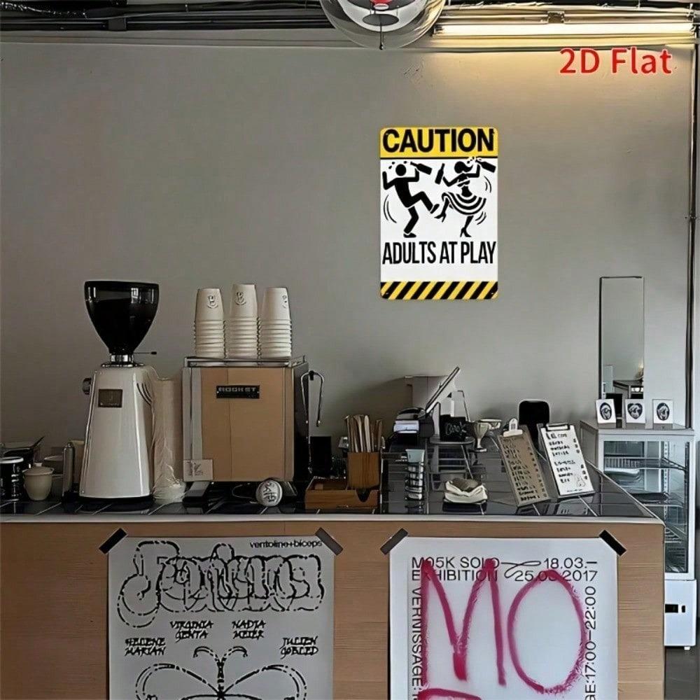Funny Vintage Metal Wall Sign Adults At Play Caution Silhouette Iron Home Decor 8x12 Inch