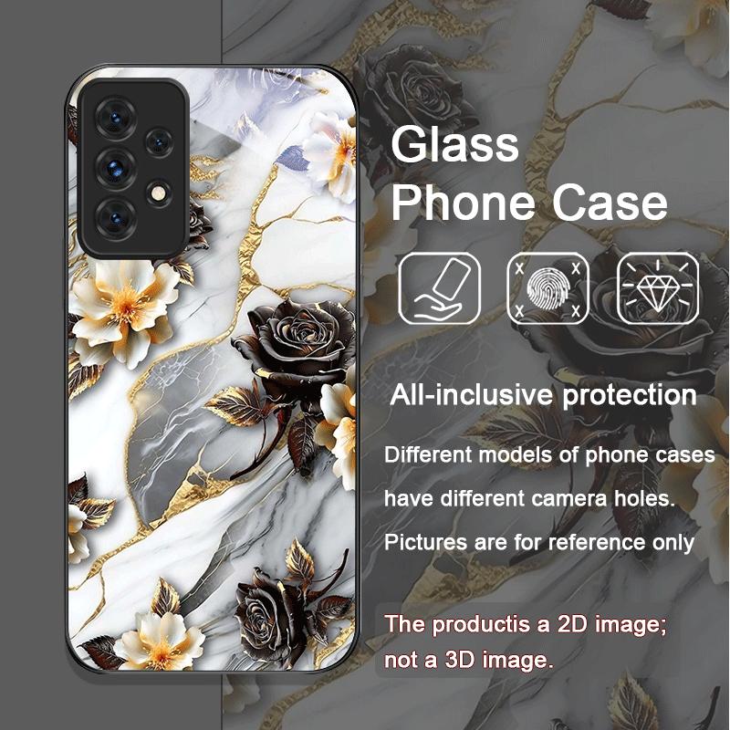 Aesthetic Flower Marble Texture Art Tempered Glass Phone Case for Samsung Galaxy A56 A72 A55 A54 A53 A52 A36 A51 A15 A14 Covers