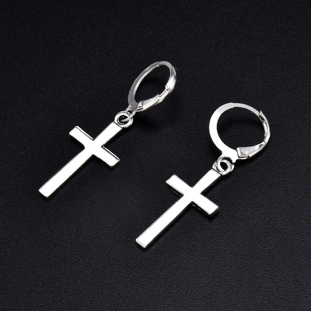 Fashion Men Women Metal Hoop Cross Drop Dangle Ear Studs Earrings Party Punk Earring Zircon Long Earrings