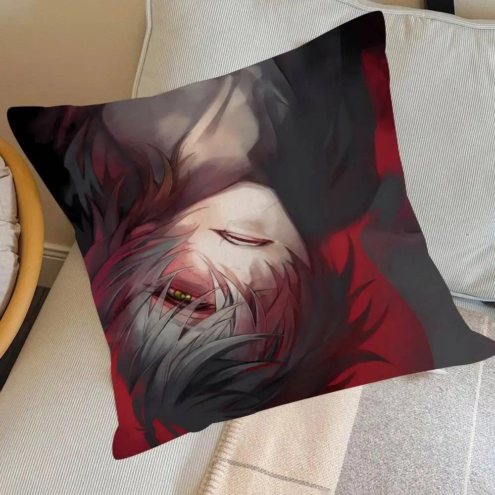 Dark Anime Boy Cushion Cover Gothic Manga Throw Pillow Case Grunge Punk Emo Room Decor for Couch Sofa Bedroom Black Pillowcase