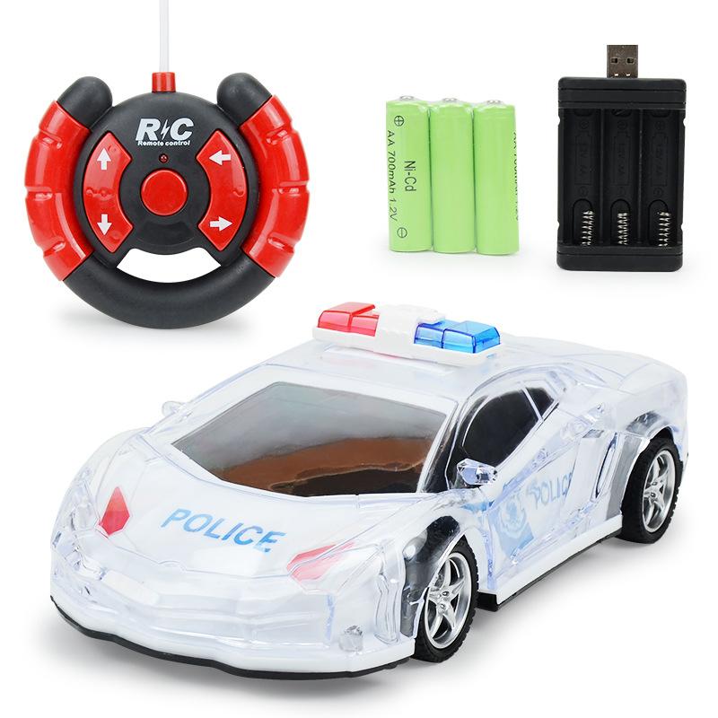 Children'S Electric Wireless Remote Control Police Car, Four-Way Rechargeable 3D Colorful Light Boy Toy Sports Car
