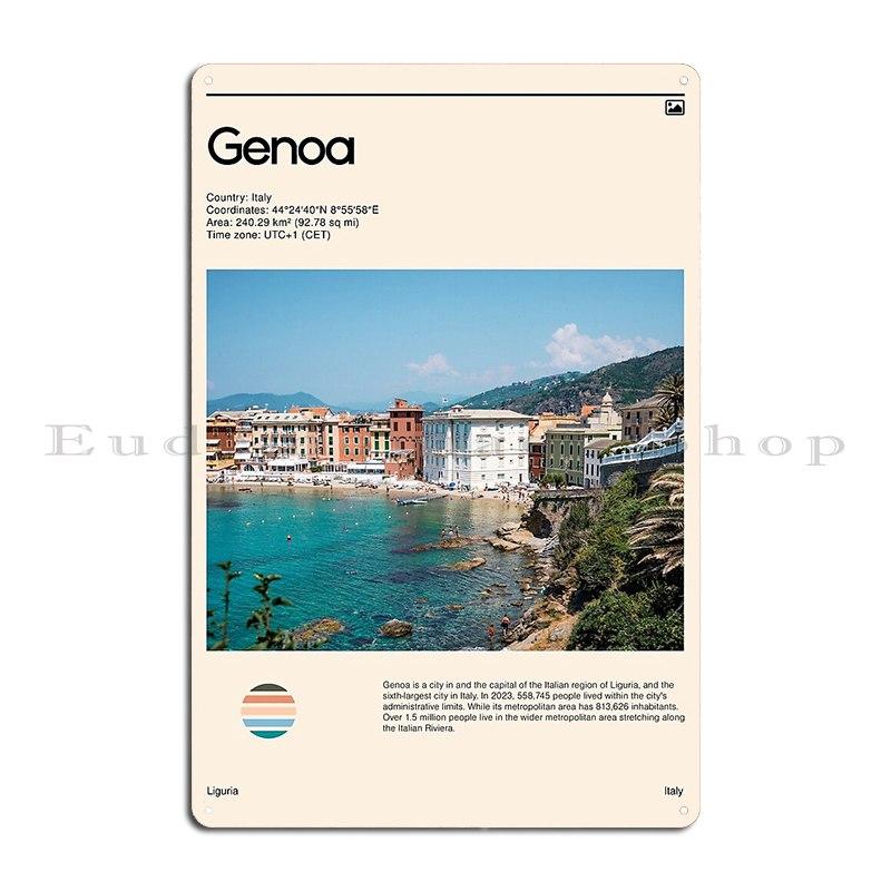 A Vintage Travel Art of Genoa Italy Vintage Travel Tourism Metal Plaque Cinema Classic Printed Bar Decoration Tin Sign Poster