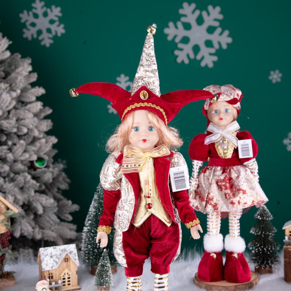 Red-Gold Retro Standing Christmas Jester Doll