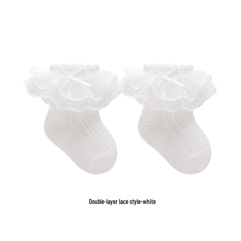 2024 Summer Girls' Thin Mesh Seamless Lace Bow Mid-Calf Socks