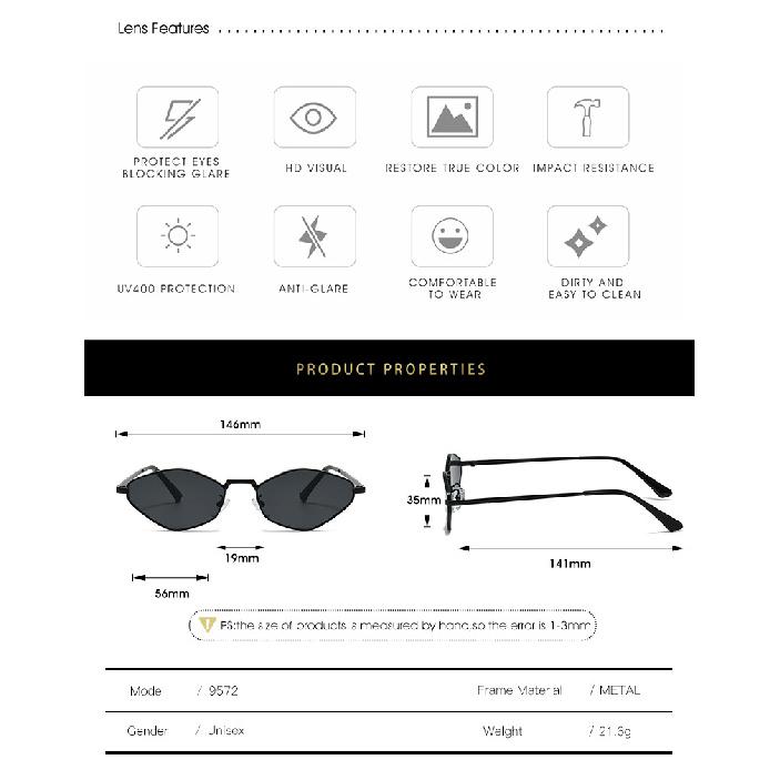 Polygonal sunglasses, high-end, small frame design, stylish metal sunglasses, trendy eyewear for both men and women, runway style