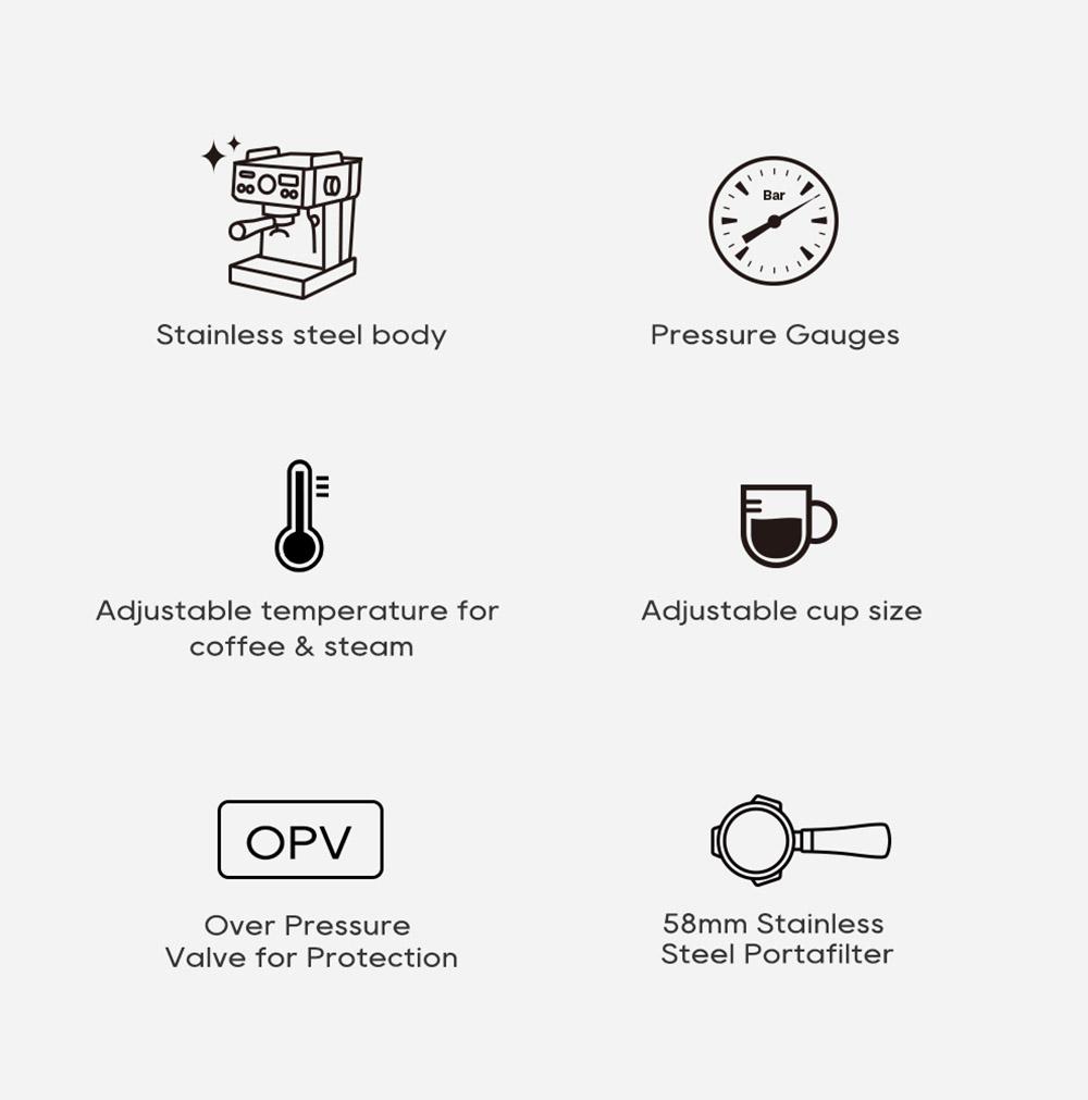 HiBREW H10A Semi Automatic Espresso Coffee Machine, 19Bar Pressure, Milk Frother
