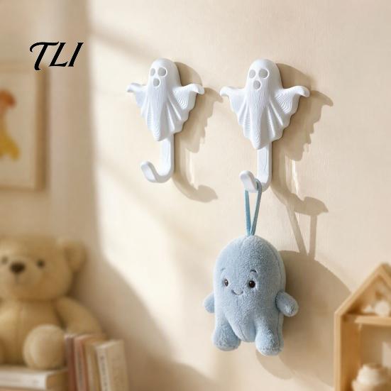 Small Item Storage 2Pcs 3D Printed Halloween Ghost Wall Hook, Decorative White Hanger for Minimalist Hook Hats Towels Keys, Creative Organizer