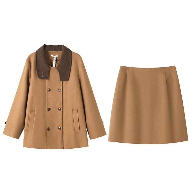 A New Winter Plus-size Women's Fashion Cotton-padded Woolen Coat and Skirt Set
