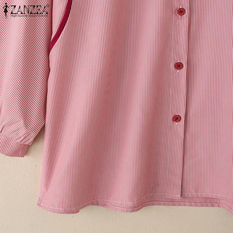 ZANZEA Women Turn Down Collar Loose Casual 3/4 Sleeve Stripe Blouse