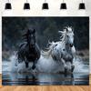 2D plane one magnificent black and white horse polyester background - vivid decoration for bedrooms and offices