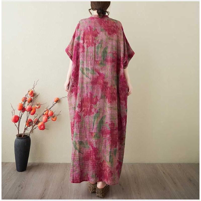 Women's Vintage Long Dress with Cotton and Linen Patterns